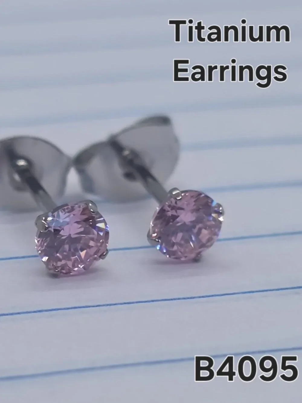 Titanium 4mm Light Pink Martini CZ Stud Earrings B4095